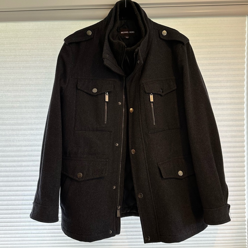 Michael Kors Gray Military Field Jacket with Structured Shoulders